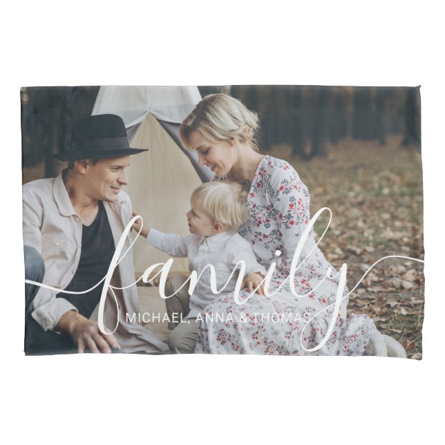 Custom family photo with custom name pillowcase (Front)