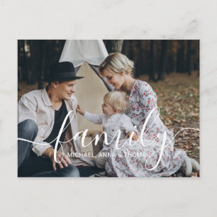 Custom family photo with custom name postcard