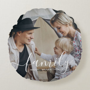 Custom family photo with custom name round cushion