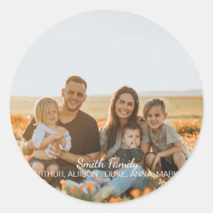 Custom family photo with custom names      classic round sticker