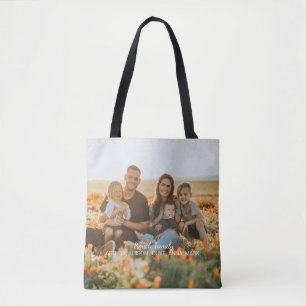 Custom family photo with custom names    tote bag