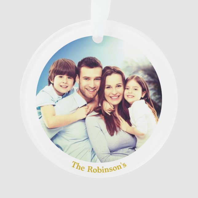 Custom Family Photo with White Frame Personalised Ornament (Front)