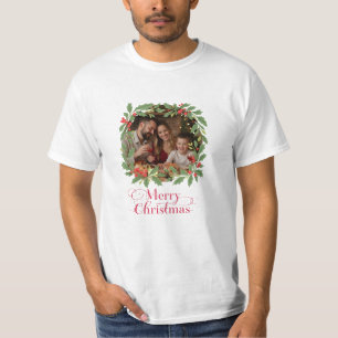 Custom Family Photo Wreath Merry Christmas T-Shirt