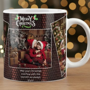 Custom Family Picture Gift with Merry Christmas  Large Coffee Mug