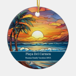 Custom Family Playa Del Carmen Beach Vacation Ceramic Tree Decoration