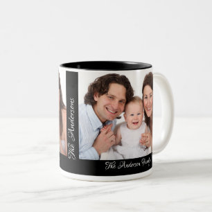 Custom Family Portrait 2 Photos Add Your Name Two-Tone Coffee Mug