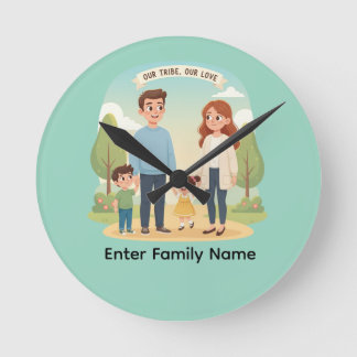Custom Family Portrait Our Tribe Our Love Round Clock