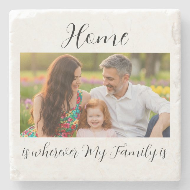 Custom Family Portrait Personalised Message Stone Coaster (Front)