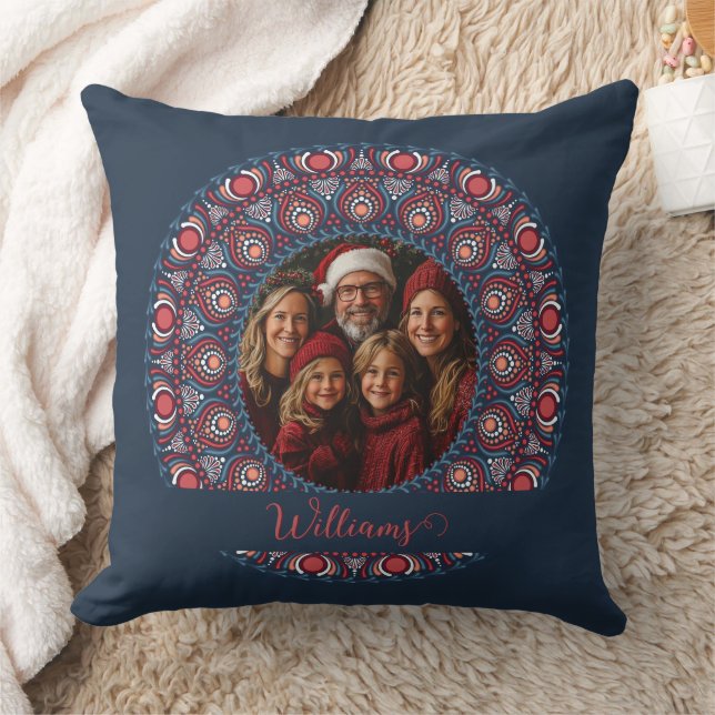 Custom Family Portrait Russet Christmas Mandala Cushion (Blanket)