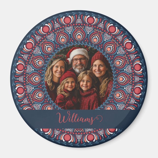 Custom Family Portrait Russet Christmas Mandala Magnet (Front)