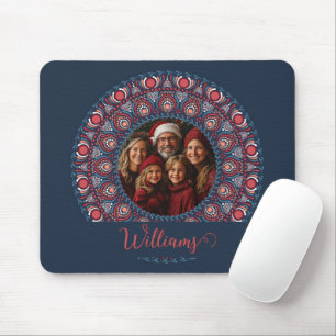 Custom Family Portrait Russet Christmas Mandala Mouse Mat