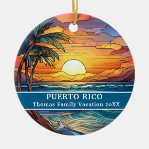 Custom Family Puerto Rico Trip Faux Stained Glass Ceramic Tree Decoration