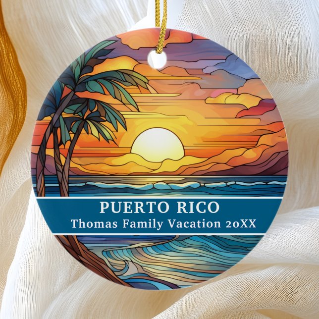 Custom Family Puerto Rico Trip Faux Stained Glass Ceramic Tree Decoration (Creator Uploaded)