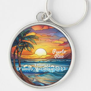 Custom Family Puerto Rico Trip Faux Stained Glass Key Ring