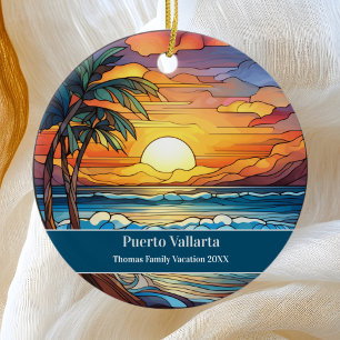Custom Family Puerto Vallarta Beach Vacation Ceramic Tree Decoration