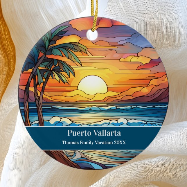 Custom Family Puerto Vallarta Beach Vacation Ceramic Tree Decoration (Creator Uploaded)