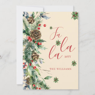 Custom Family Red Floral Pattern Fa La La  Holiday Card
