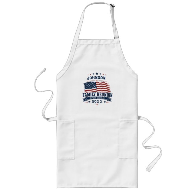  Custom Family Reunion American Flag Long Apron (Front)
