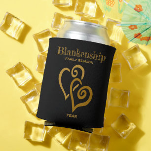Custom Family Reunion Black Gold Linked Hearts Can Cooler