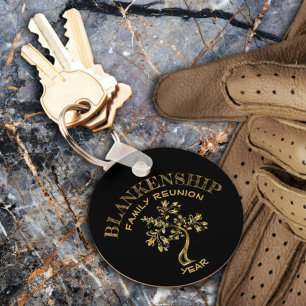 Custom Family Reunion Black Gold Tree Art Keychain