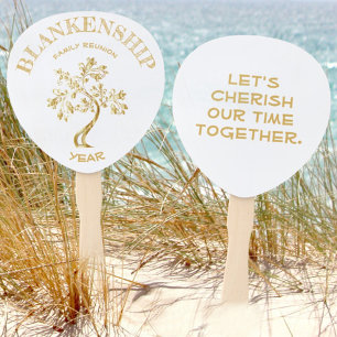 Custom Family Reunion Black Gold Tree Double Sided Hand Fan