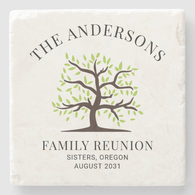 Custom Family Reunion Genealogy Tree Stone Coaster (Front)