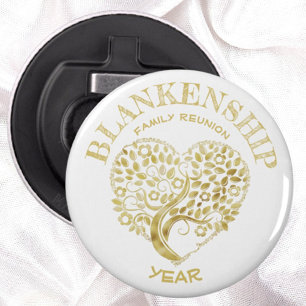 Custom Family Reunion Gold Heart Shaped Tree Bottle Opener