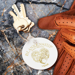 Custom Family Reunion Gold Heart Shaped Tree Key Ring