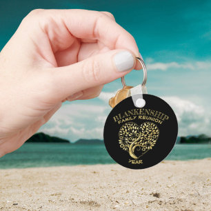 Custom Family Reunion Gold Heart Shaped Tree Key Ring