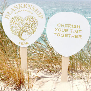 Custom Family Reunion Gold Heart Tree Double Sided Hand Fan