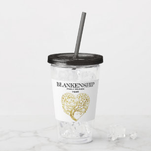 Custom Family Reunion Gold Heart Tree Keepsake Acrylic Tumbler