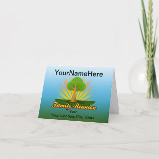 Custom Family Reunion, Green Tree with Sun Rays Card
