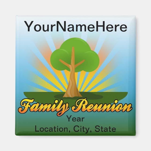 Custom Family Reunion, Green Tree with Sun Rays Magnet (Front)