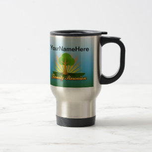 Custom Family Reunion, Green Tree with Sun Rays Travel Mug