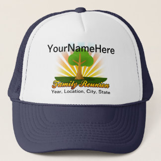 Custom Family Reunion, Green Tree with Sun Rays Trucker Hat