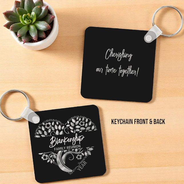 Custom Family Reunion Heart Art Tree Black Silver Key Ring (key chain template front and back)