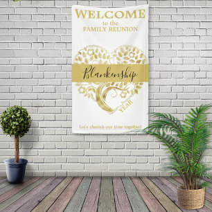 Custom Family Reunion Heart Shaped Tree Black Gold Banner
