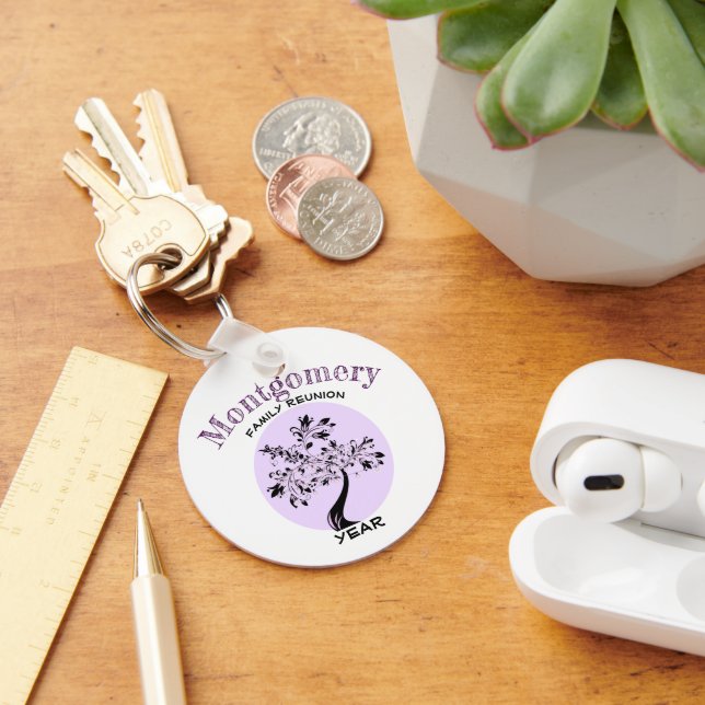 Custom Family Reunion Name Purple Tree Keepsake Key Ring (Desk)