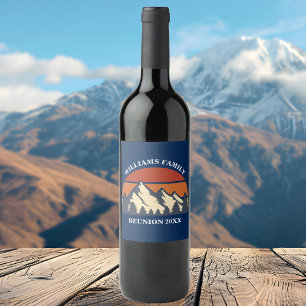 Custom Family Reunion Party Blue Mountain Sunset Wine Label