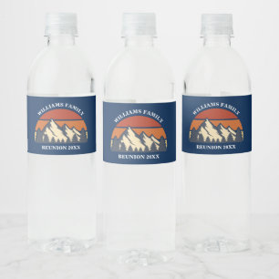 Custom Family Reunion Party Mountain Sunset Water Bottle Label