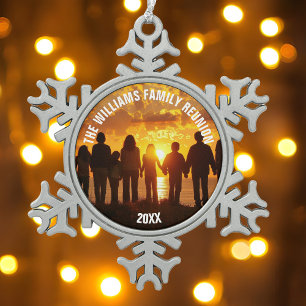 Custom Family Reunion Photo 2025 Snowflake Pewter Christmas Ornament