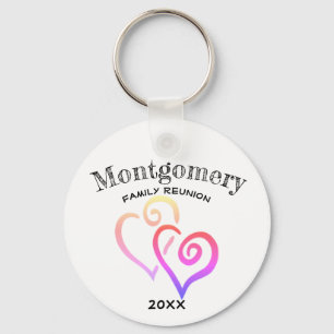 Custom Family Reunion Rainbow Colour Linked Heart Key Ring