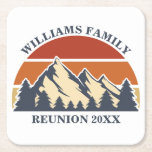 Custom Family Reunion Road Sunset Mountain Party Square Paper Coaster<br><div class="desc">This awesome sunset over rocky mountains in nature makes a great image for a family reunion napkin for a party near a wooded forest. Commemorate this beautiful keepsake decor by adding your own name and the year with our personalisation tool.</div>