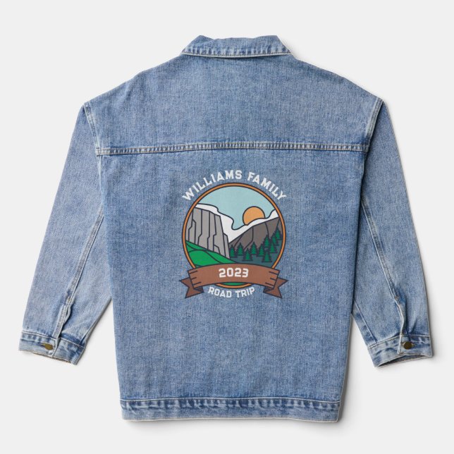 Custom Family Reunion Road Trip Mountain Denim Jacket (Back)