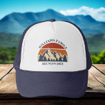 Custom Family Reunion Road Trip Mountain Sunset Trucker Hat<br><div class="desc">This cool retro sunset over rocky mountains in nature makes a great image for a set of customised hats for a family reunion, road trip, or summer vacation. Commemorate your holiday week with matching tees for mum, dad, brother and sister. Just add your own last name and the year with...</div>
