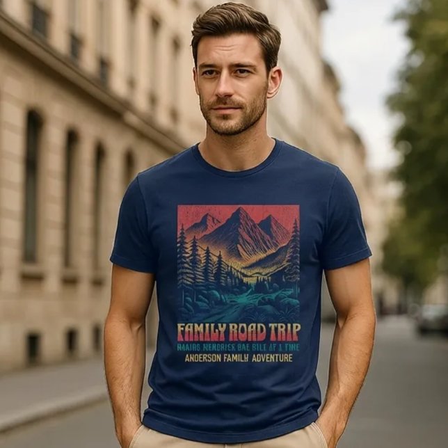 Custom Family Reunion Road Trip Mountain T-Shirt (Custom family road trip matching shirts for your outdoor adventures. Retro style. Fun to wear. )