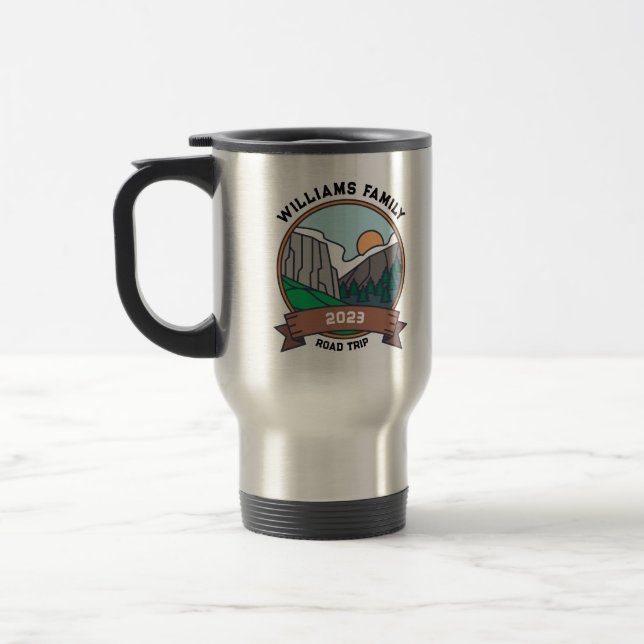 Custom Family Reunion Road Trip Mountain Travel Mug (Left)