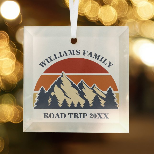 Custom Family Reunion Road Trip Sunset Keepsake  Glass Tree Decoration (Creator Uploaded)