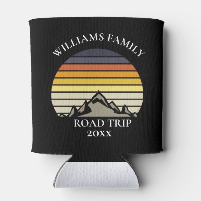 Custom Family Reunion Sunset Mountain Road Trip  Can Cooler (Back)
