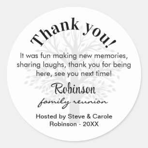 Custom Family Reunion Thank You Favour Bag 3-in  Classic Round Sticker